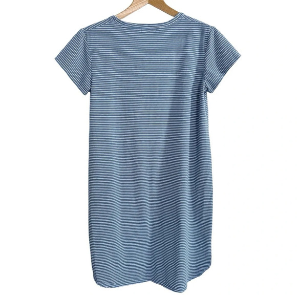 Fresh Produce Shirt Dress Blue White Stripes Medium Round Split Hem Style 22691 - Picture 2 of 7